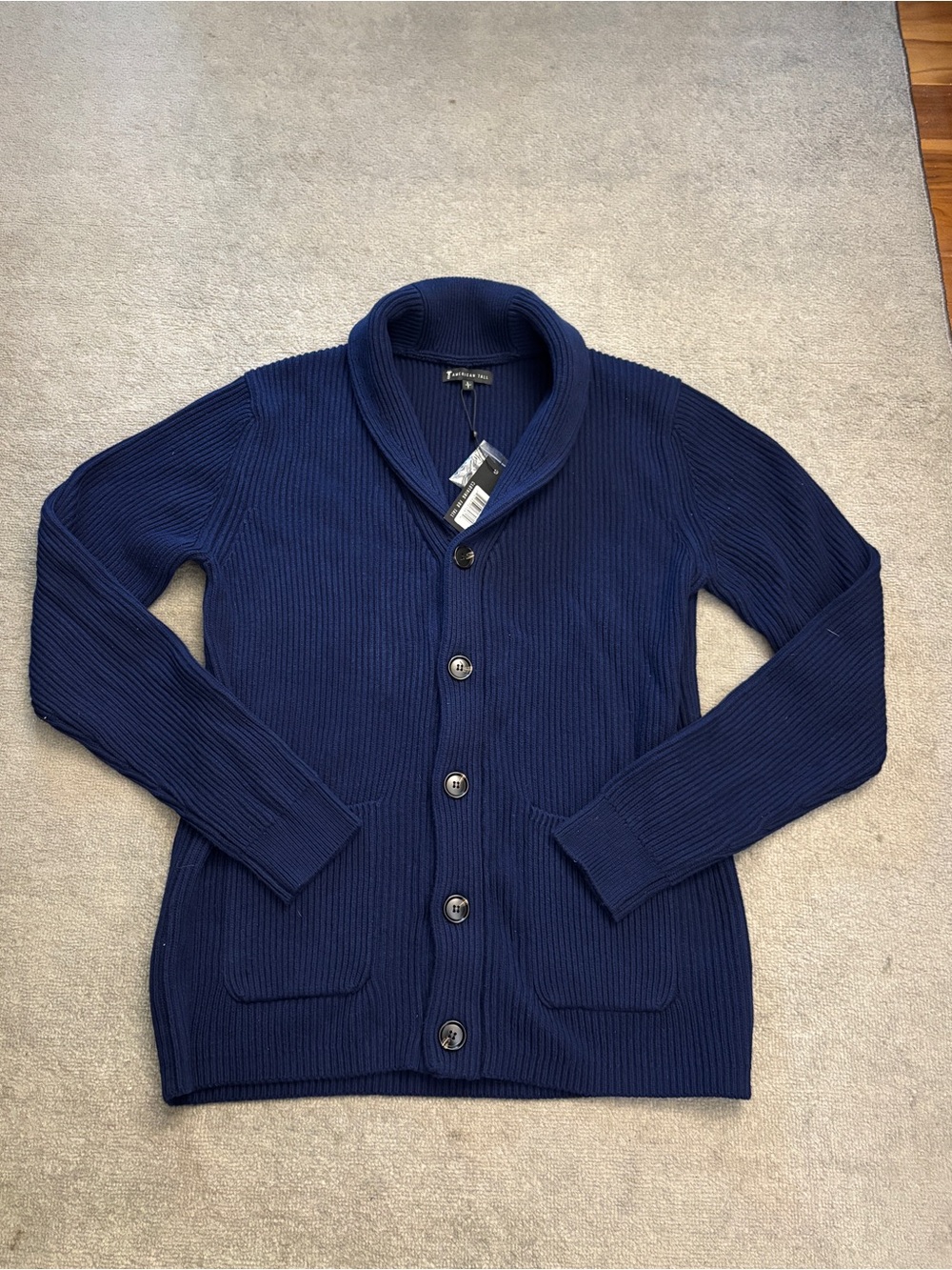 American Tall Shawl Collar Cardigan Navy Blue Heavy Knit Sweater Men’s NEW